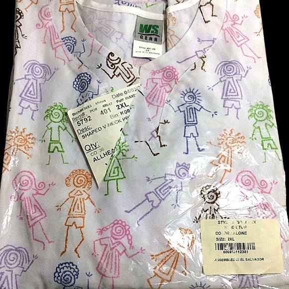 WS Gear Women's V-Neck Children Design Medical Scrub Top Uniform White 2XL - Picture 8 of 8